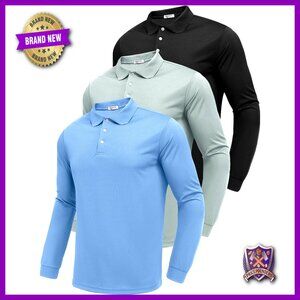 Men's Long Sleeve Polo Quick Dry Moisture Wicking Golf Shirt UPF 50+